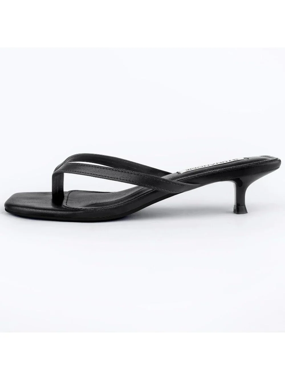 Women's Black Square Open Toe 1.4 Inches Comfortable Thong Flip Flop Heels - Picture 2 of 6